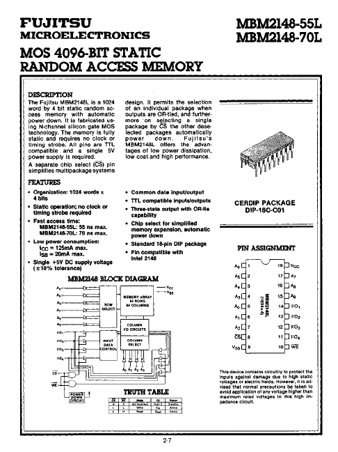 MBM2148-55L MOS STATIC RANDOM ACCESS MEMORY by Fujitsu - Datasheet Preview