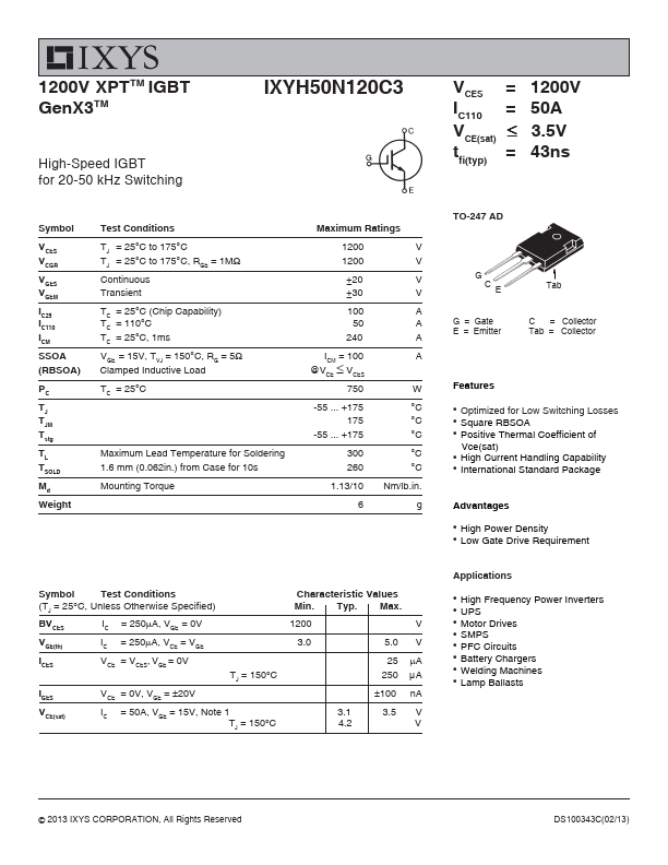 IXYH50N120C3 Datasheet Preview