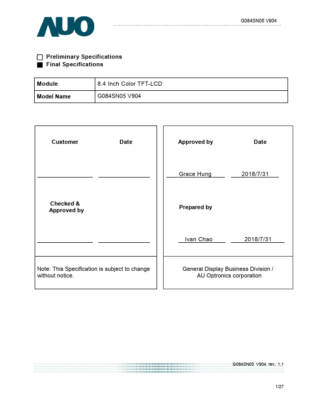 G084SN05-V904 Datasheet Preview