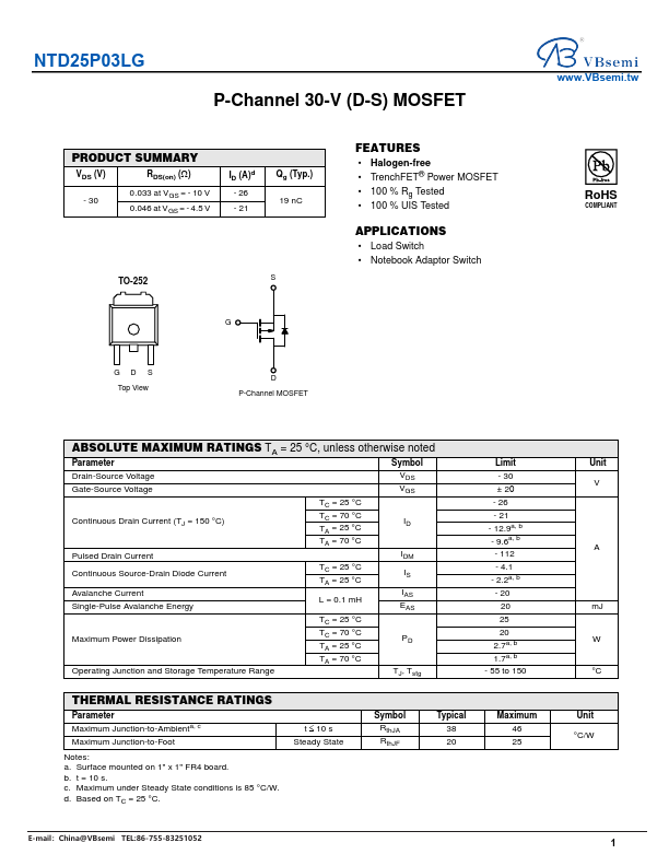 NTD25P03LG Datasheet Preview