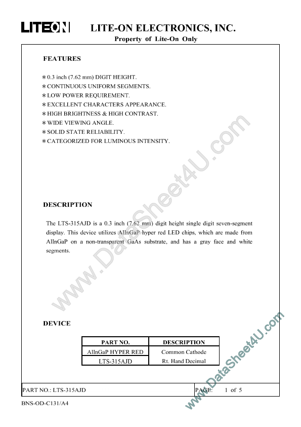 LTS-315AJD Datasheet Preview