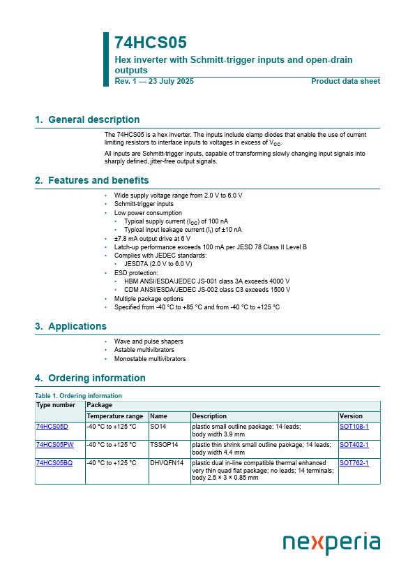 74HCS05 Datasheet Preview