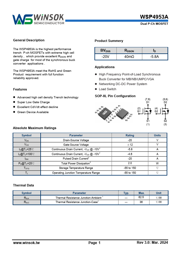 WSP4953A Datasheet Preview