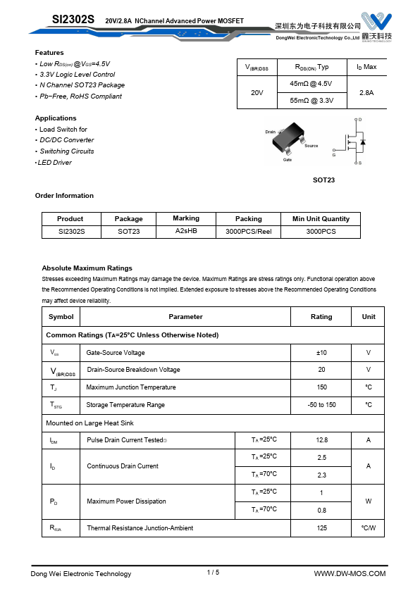SI2302S Datasheet Preview