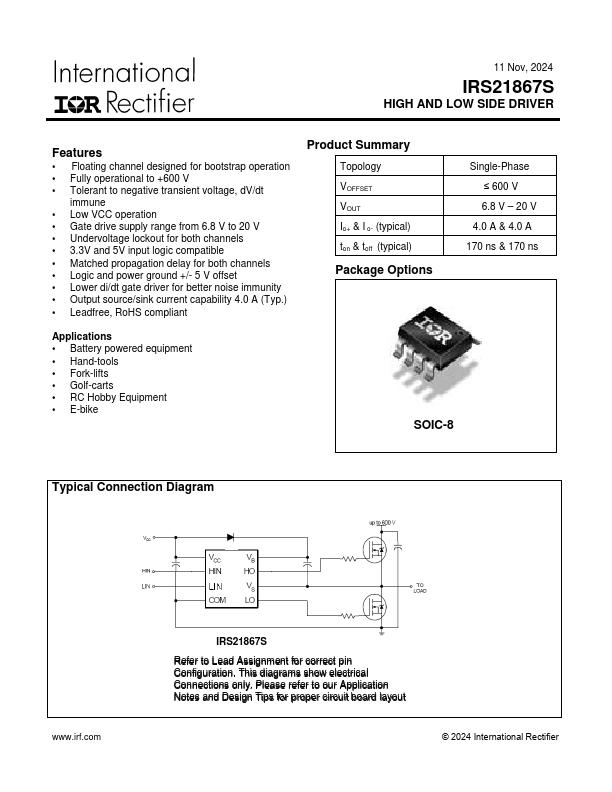 IRS21867S Datasheet Preview