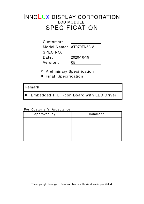 AT070TN83-V1 Datasheet Preview