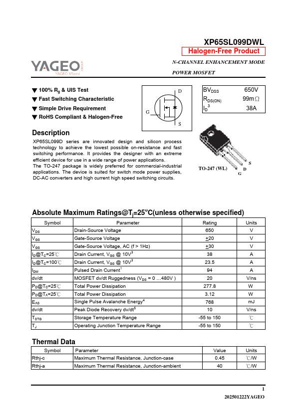 XP65SL099DWL Datasheet Preview