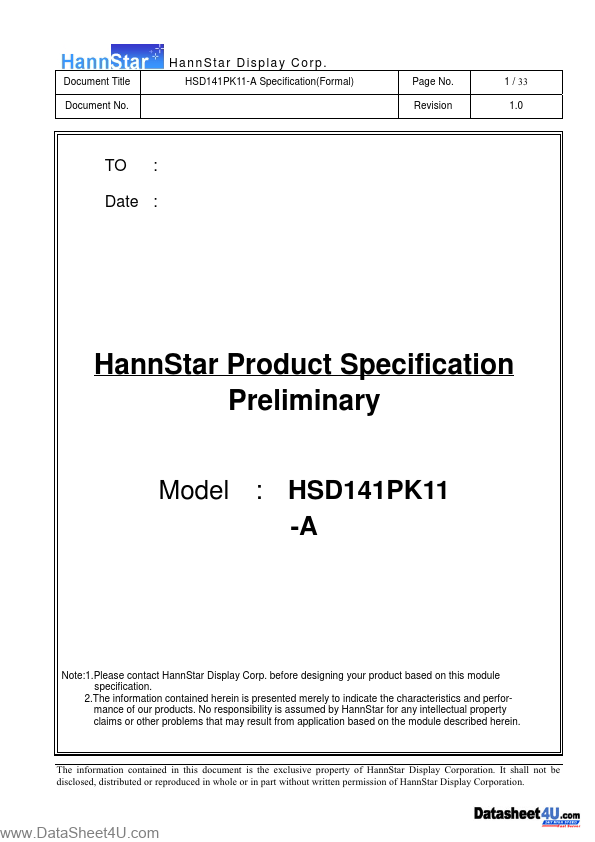 HSD141PK11-A Datasheet Preview