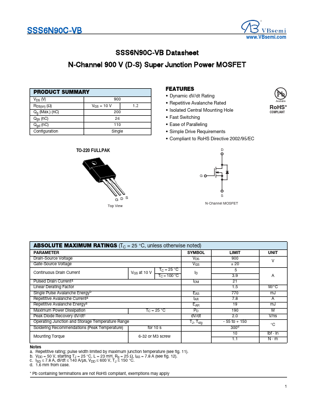 SSS6N90C Datasheet Preview