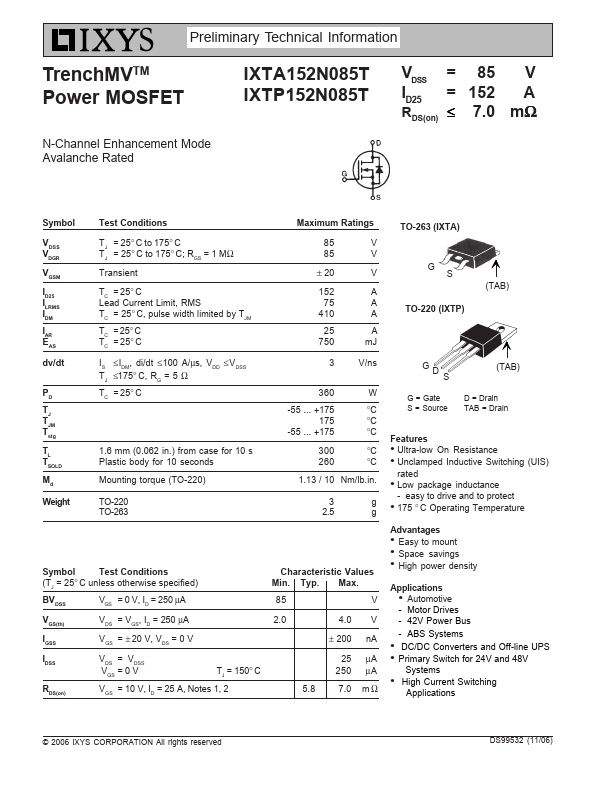 IXTA152N085T