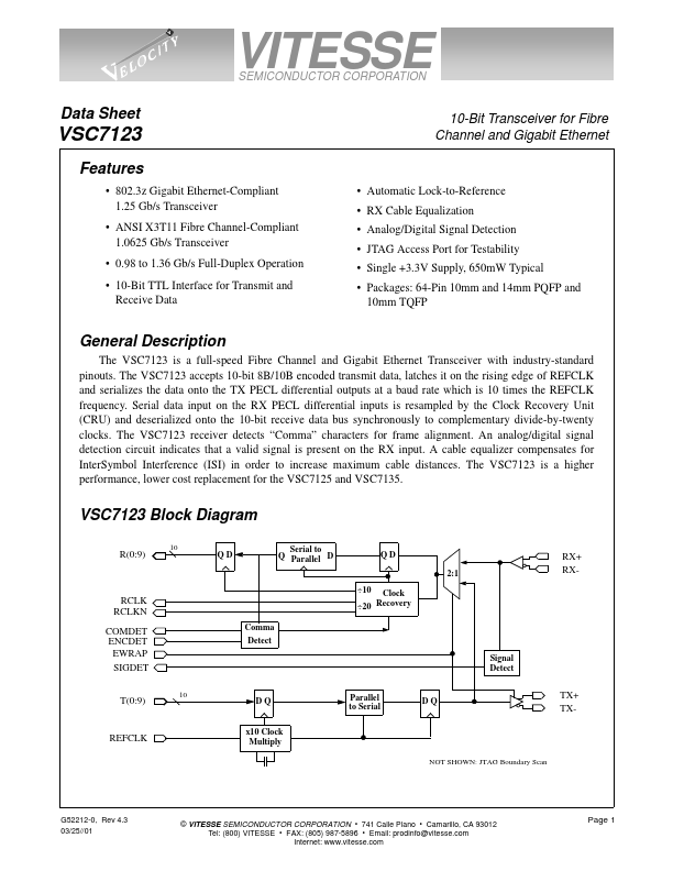 VSC7123 Datasheet Preview