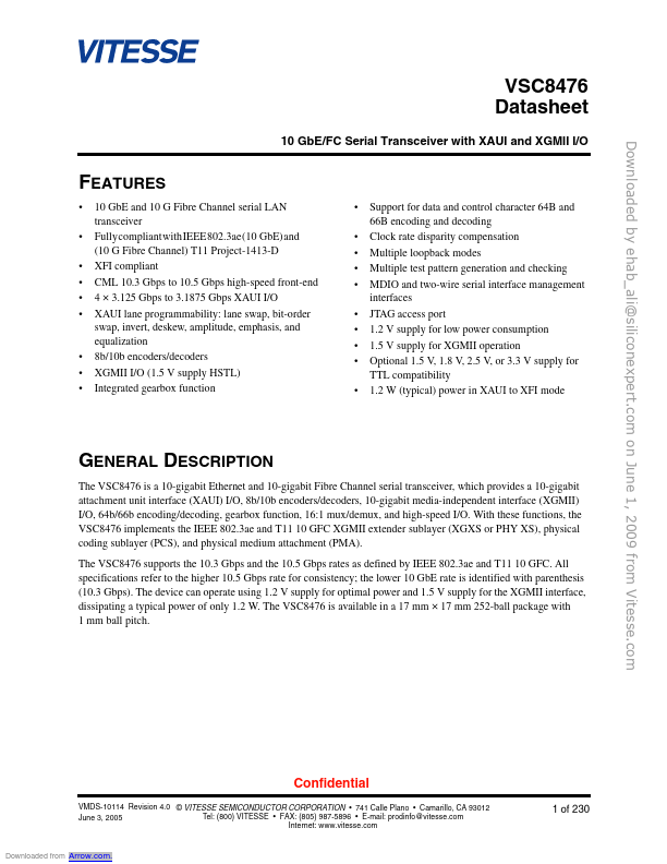 VSC8476 Datasheet Preview
