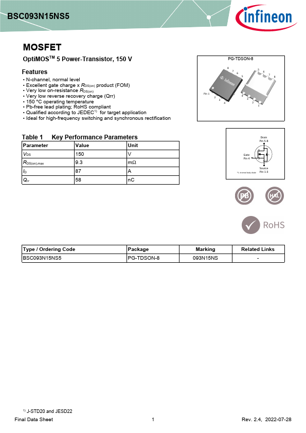 BSC093N15NS5 Datasheet Preview