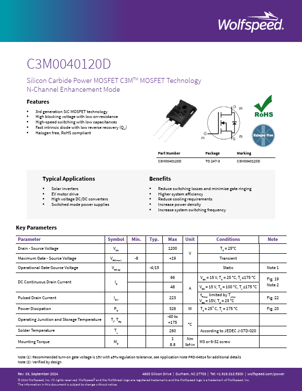 C3M0040120D Datasheet Preview
