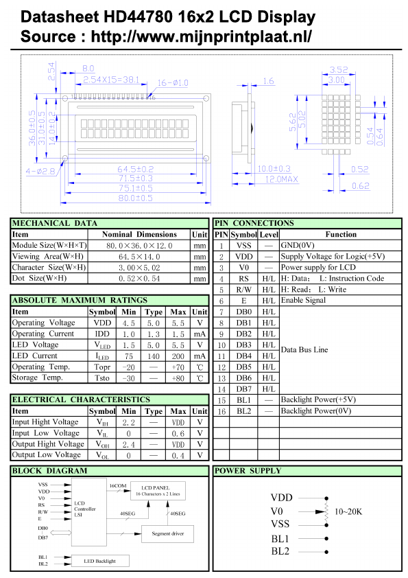 HD44780 Datasheet Preview