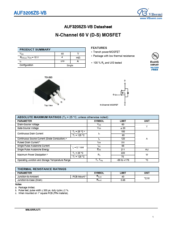 AUF3205ZS Datasheet Preview