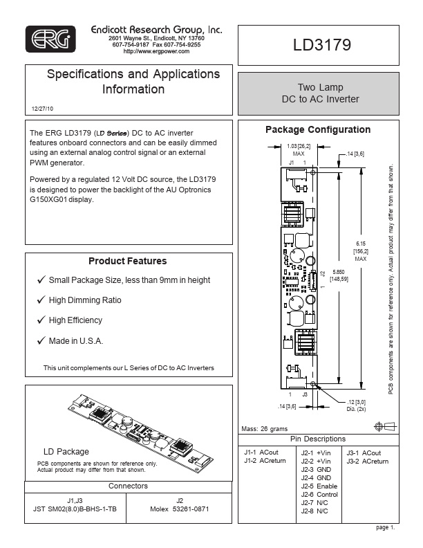 LD3179 Two Lamp DC to AC Inverter by ERG - Datasheet Preview