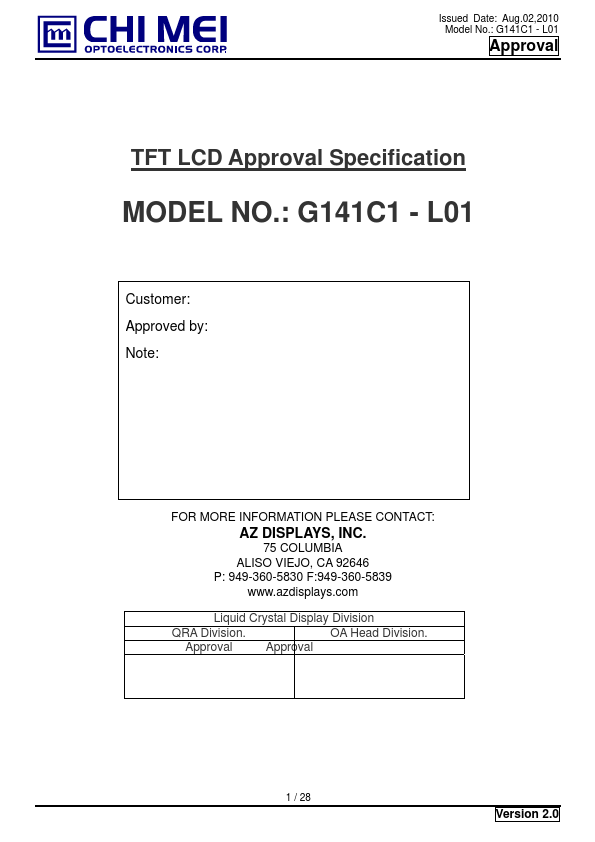 G141C1-L01 Datasheet Preview