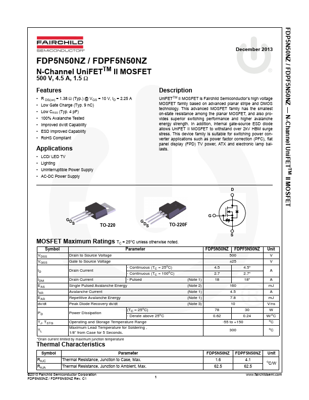 FDPF5N50NZ