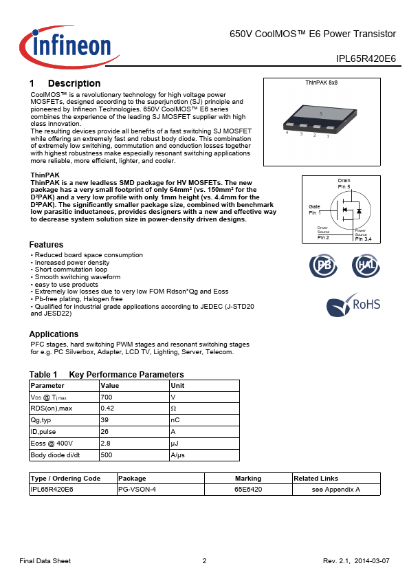 IPL65R420E6