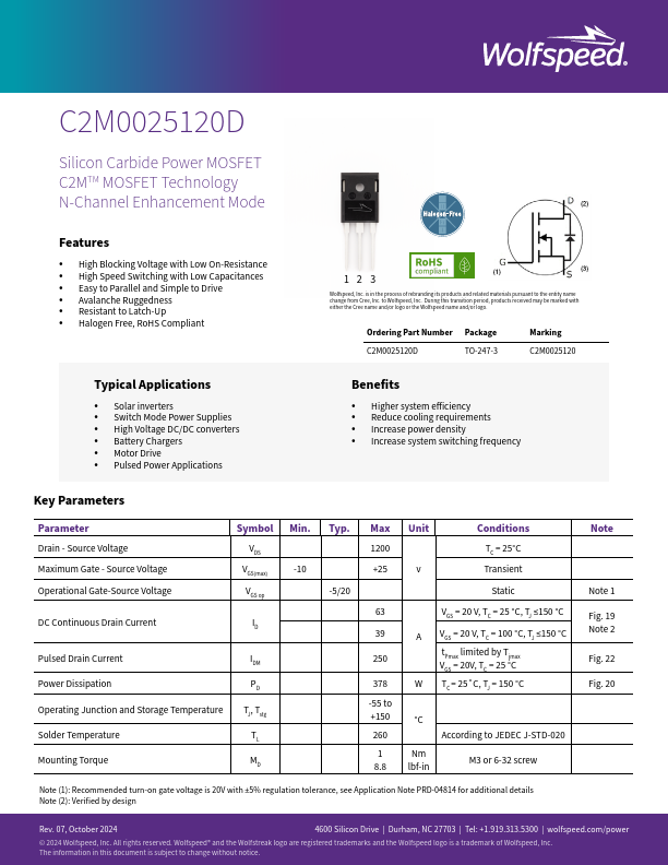 C2M0025120D Datasheet Preview