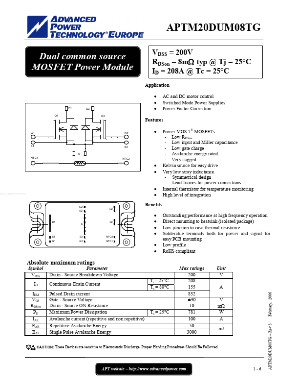 APTM20DUM08TG Datasheet Preview