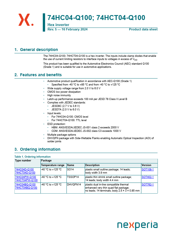 74HC04BQ-Q100 Datasheet Preview