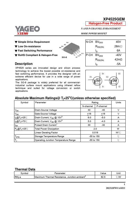XP4525GEM Datasheet Preview
