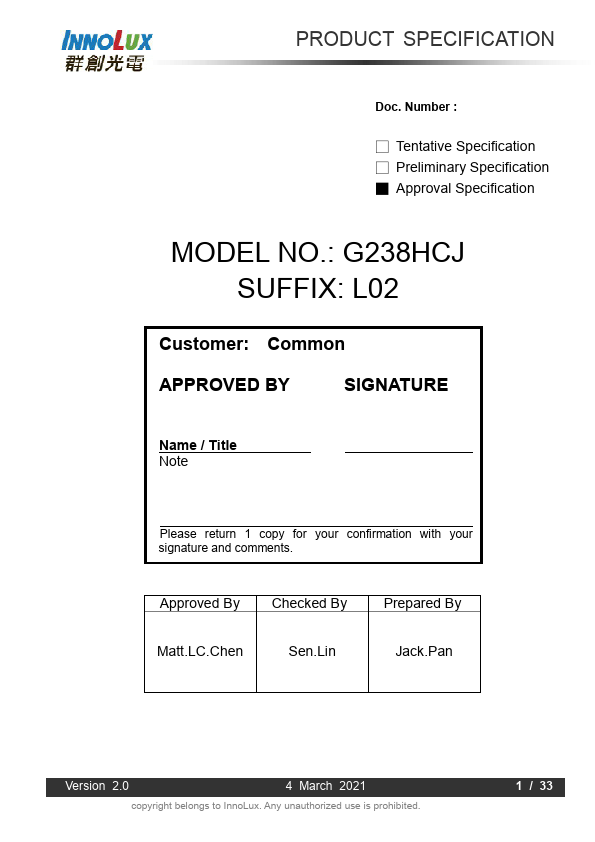 G238HCJ-L02 Datasheet Preview