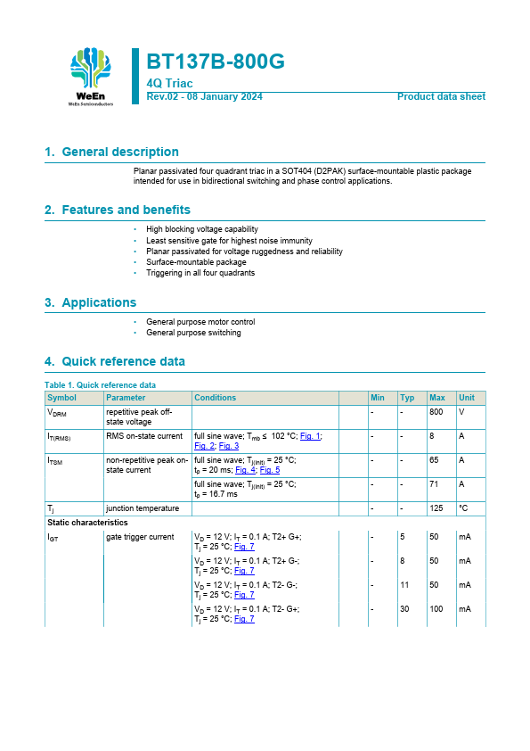 BT137B-800G Datasheet Preview