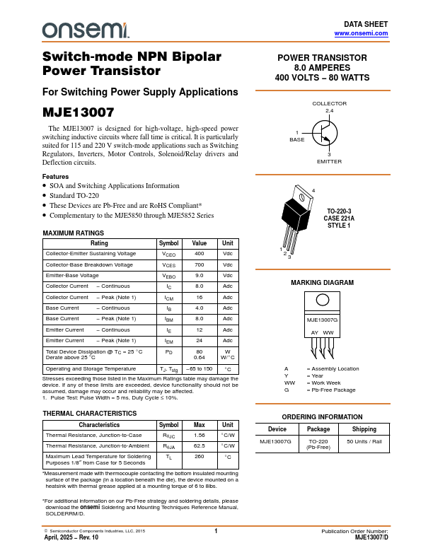 MJE13007 Datasheet Preview