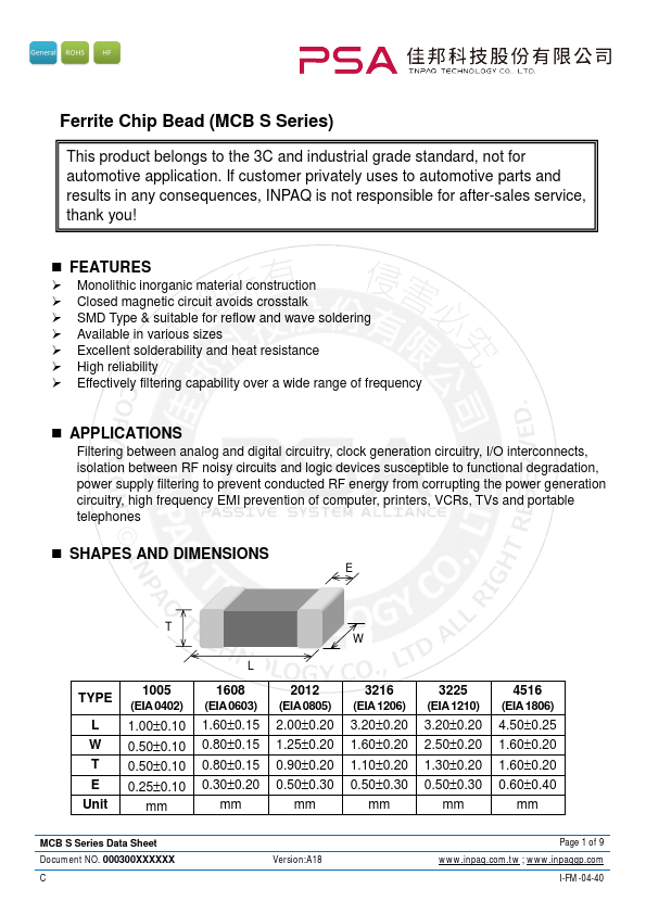 MCB1608S301IBP Datasheet Preview