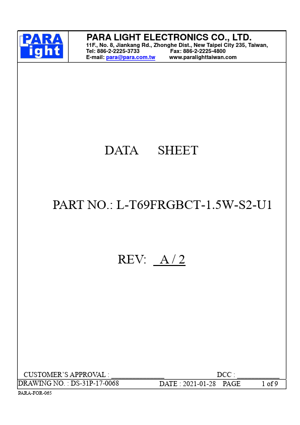 L-T69FRGBCT-1.5W-S2-U1 SURFACE MOUNT DEVICE LED by PARA LIGHT - Datasheet Preview