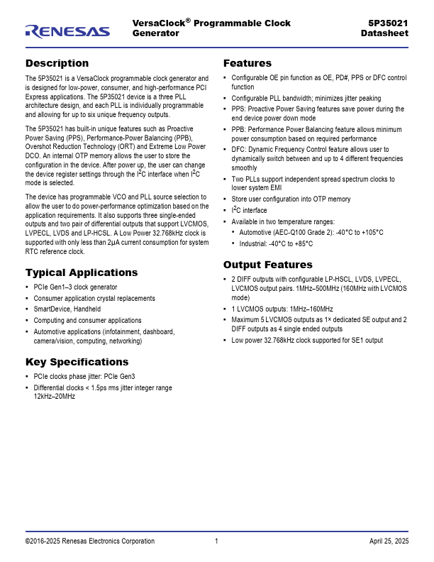 5P35021 Datasheet Preview
