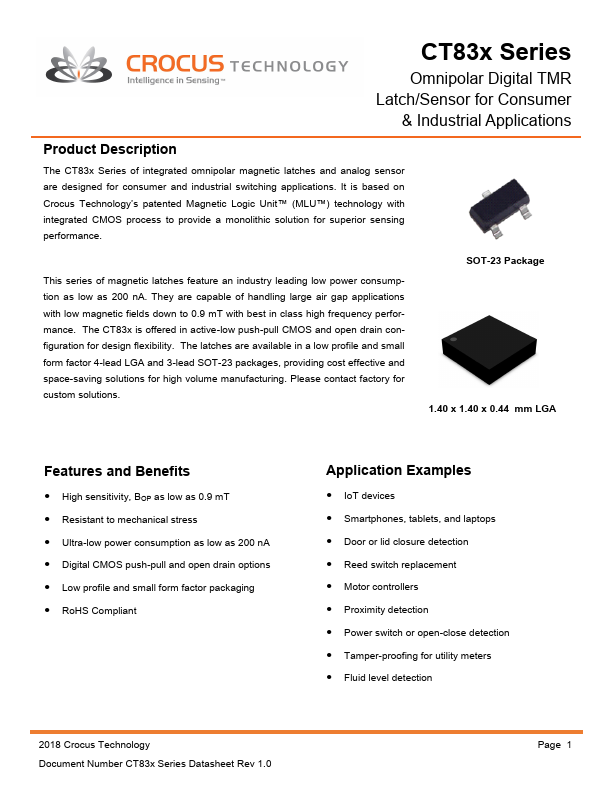CT834 Digital TMR Latch by Crocus Technology - Datasheet Preview