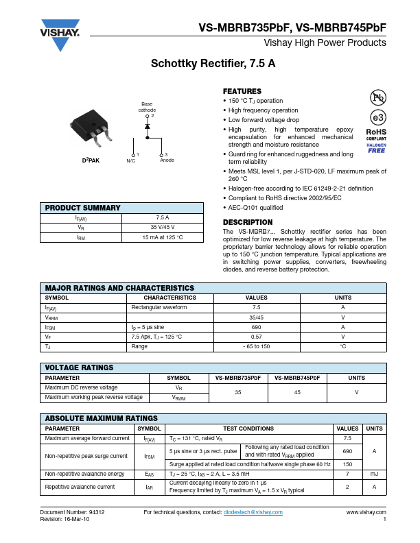 VS-MBRB745PbF