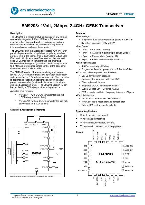 EM9203 Datasheet Preview