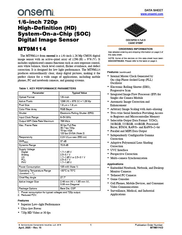 MT9M114 Datasheet Preview