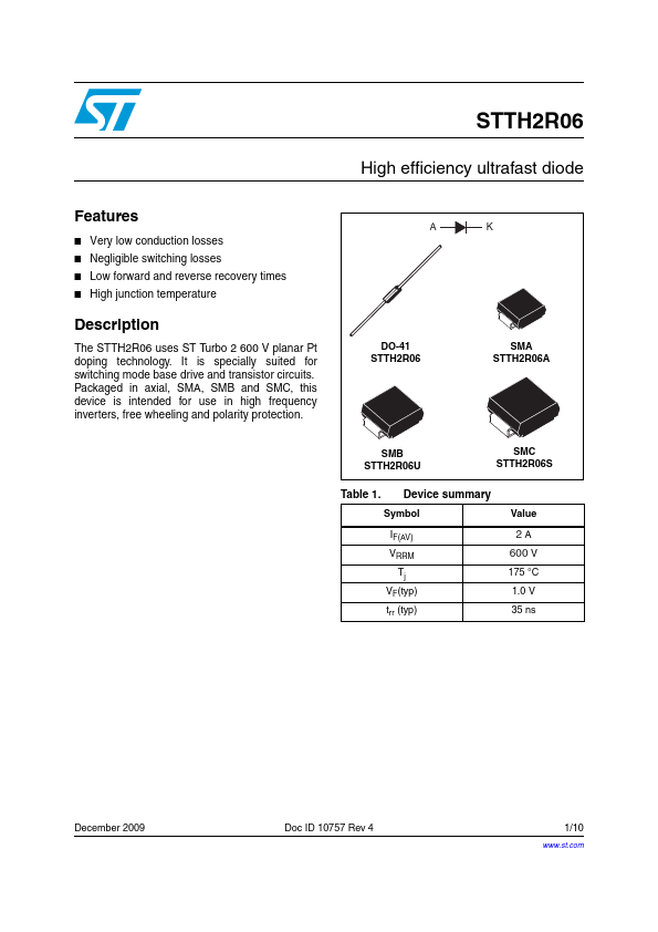 STTH2R06 Datasheet Preview