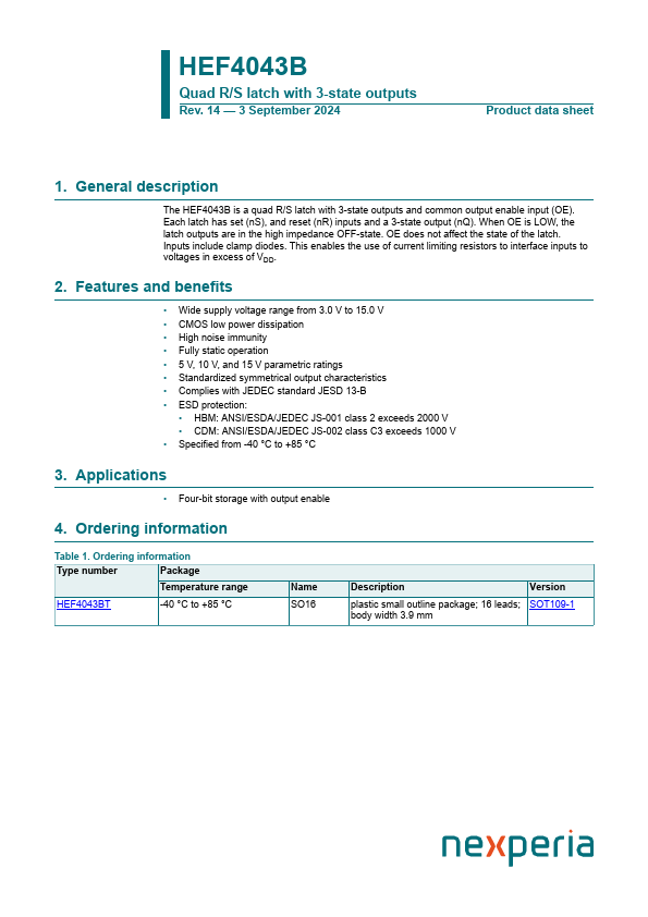 HEF4043B Datasheet Preview
