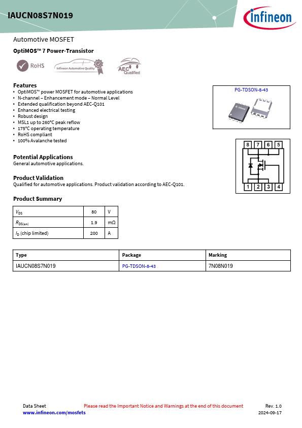 IAUCN08S7N019 Datasheet Preview