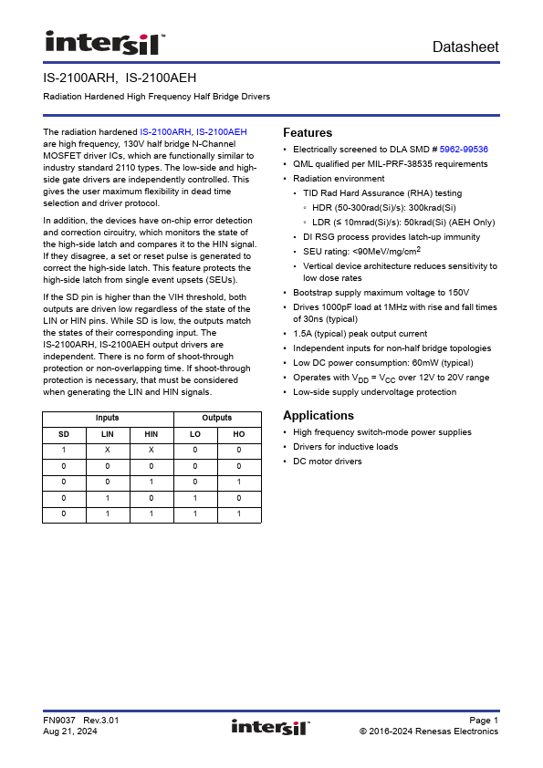 IS-2100ARH Datasheet Preview
