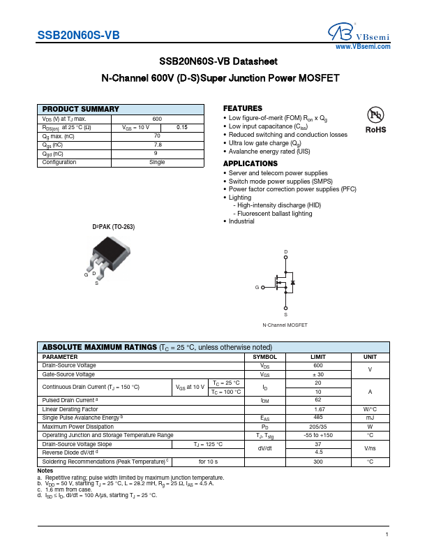 SSB20N60S Datasheet Preview