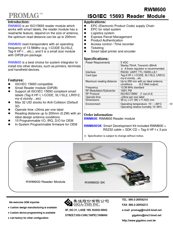 Rwm600 Datasheet, Module Equivalent, Etc