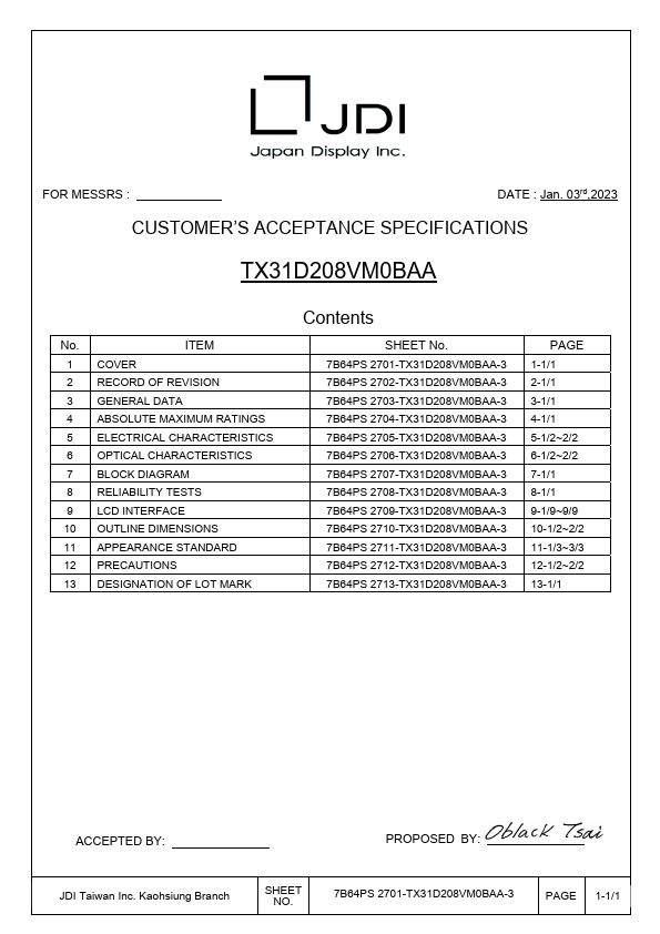 TX31D208VM0BAA Datasheet Preview
