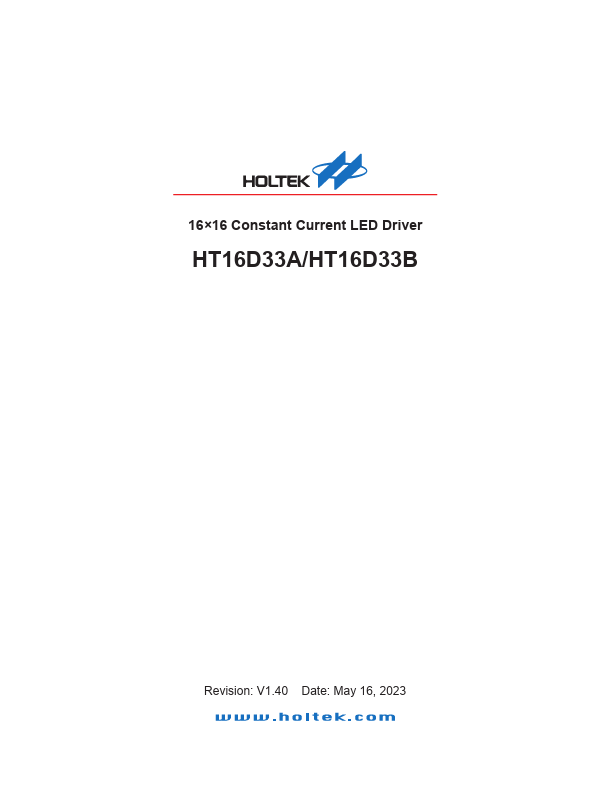 HT16D33B 16 x 16 Constant Current LED Driver by Holtek Semiconductor - Datasheet Preview