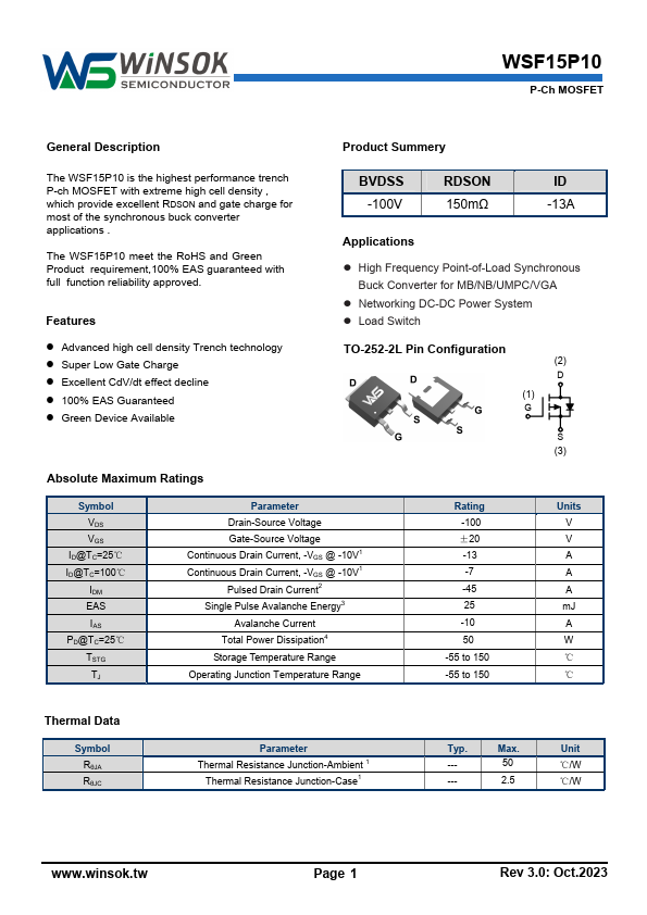 WSF15P10 Datasheet Preview