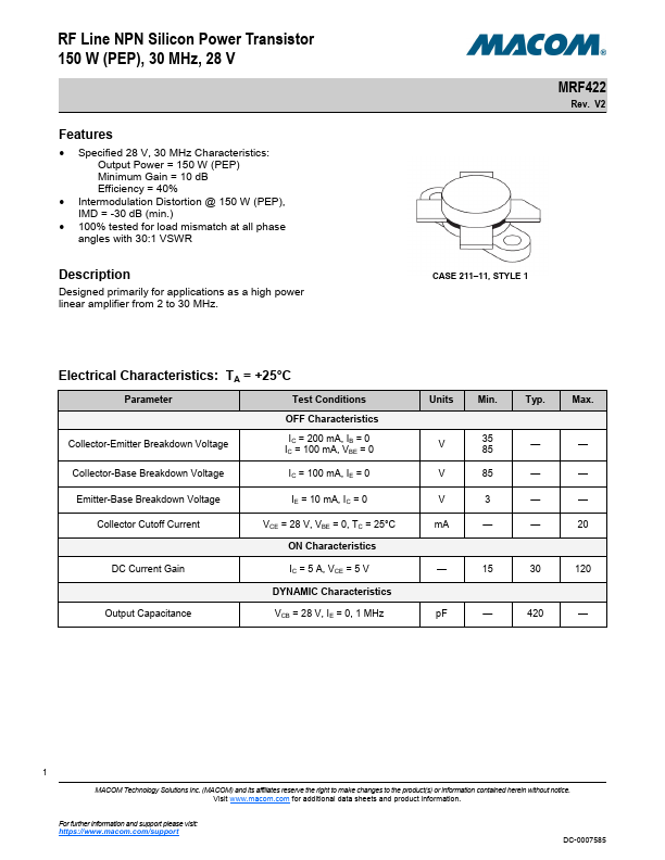 MRF422 Datasheet Preview