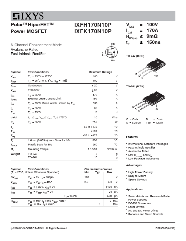 IXFK170N10P