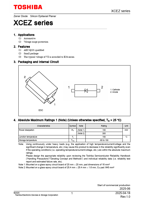 XCEZ18V Zener Diode by Toshiba - Datasheet Preview